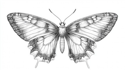 Obraz premium Detailed black and white sketch of a butterfly showcasing intricate wing patterns and structures