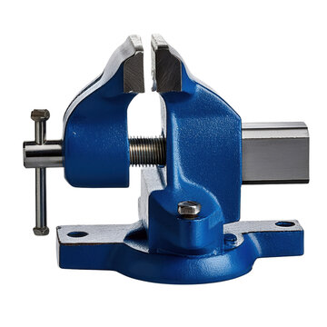 A blue metal vise showcasing precision engineering for secure gripping tasks.