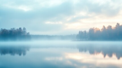 Fototapeta premium Misty Sunrise Over Calm Lake