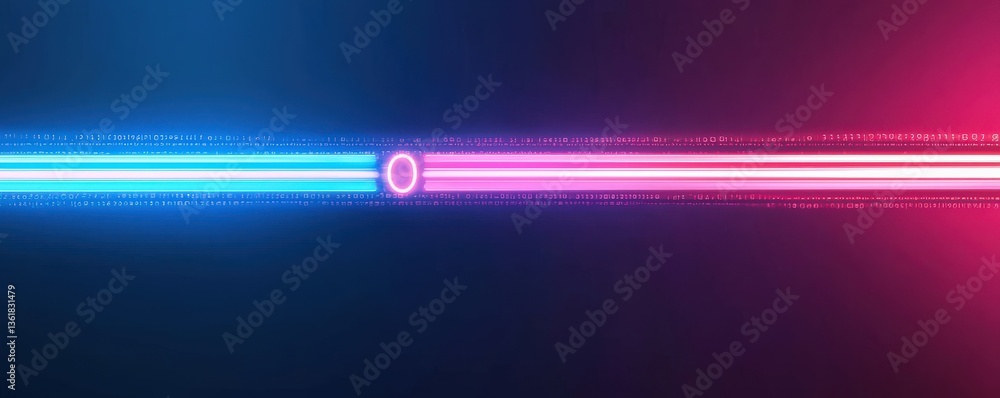 Poster cyber security awareness password network concept. abstract neon lines in blue and pink with a centr
