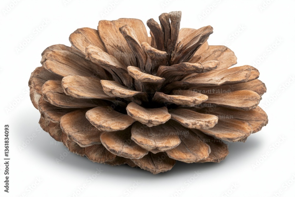 Poster large pine cone with intricate details resting on a clean white background showcasing nature’s artis