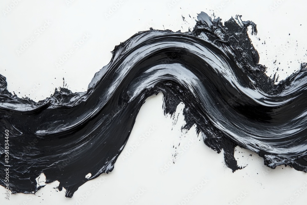 Poster Artistic black paint swirl creating dynamic texture on canvas designed for creative expression and artistic exploration in studio