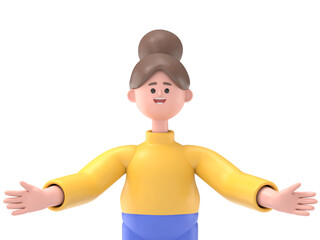 3D illustration of Asian woman Angela holding a board.Transparent Background Mockup. Supports PNG files with transparent backgrounds.