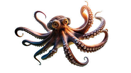 Obraz premium Octopus with Tentacles Spread - Isolated on White Background as Transparent. PNG. AI GENERATED