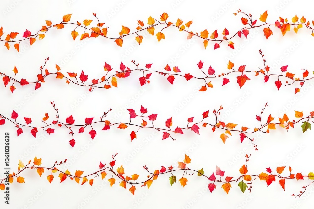 Poster vibrant fall leaves arranged in decorative patterns on a bright background showcasing autumn's beaut
