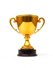 Gleaming golden trophy cup, perfectly isolated on pure white background, sport, prestigious