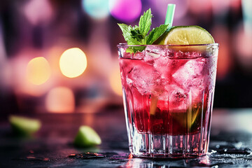 Refreshing Cocktail with Mint and Lime. Banner for National Cocktail Day with empty copy space.