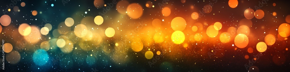 Poster abstract festive design, sparkling bokeh lights background with a multicolored glowing particles