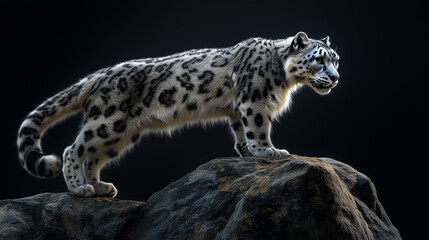 The quiet seat of the royal snow leopard, snow leopard: sitting like a king, snow leopard on the throne of the white king, the royal splendor of the snow leopard