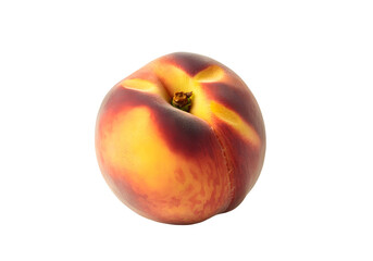 A juicy ripe peach with soft fuzz on its skin, floating in mid air  against a transparent background