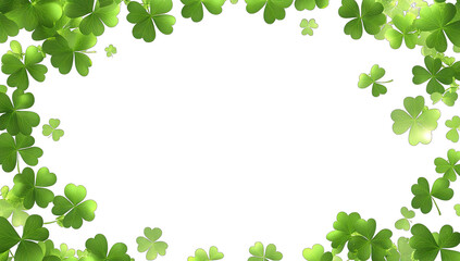 Fototapeta premium a decorative border of vibrant green shamrocks against a white b