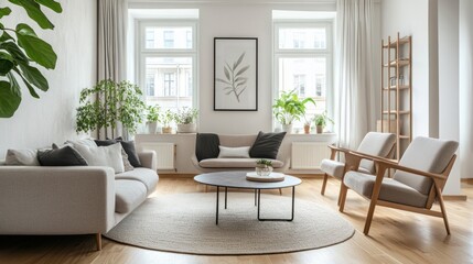 Fototapeta premium Elegant interior design showcasing a bright and airy living space with modern furnishings