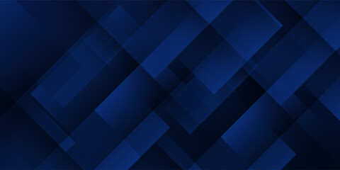 Obraz premium Abstract 3D dark blue diagonal geometric background. Overlapping square shapes with line pattern. design for banner. modern eps10