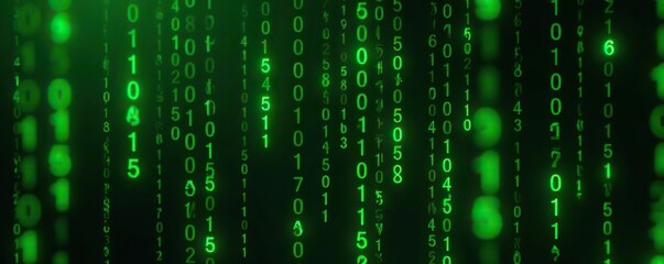 Green matrix background with binary computer code lines creating a digital pattern, ideal for hacker concept designs,  cyber,  technology