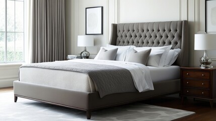 Elegant Gray Upholstered Wingback Bed in Modern Bedroom