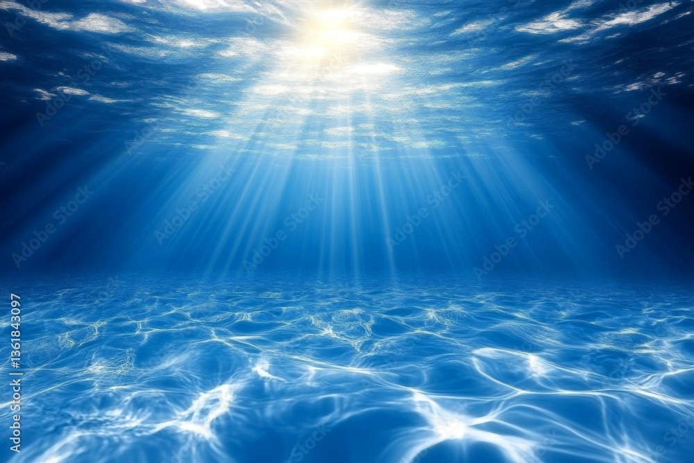 Poster sunlight filters through clear blue water creating a serene underwater atmosphere