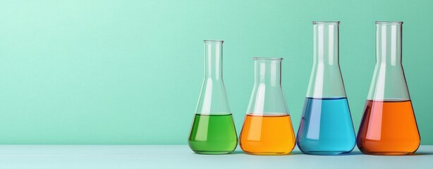 Colorful Liquids in Erlenmeyer Flasks Science Experiment Chemistry Lab Research