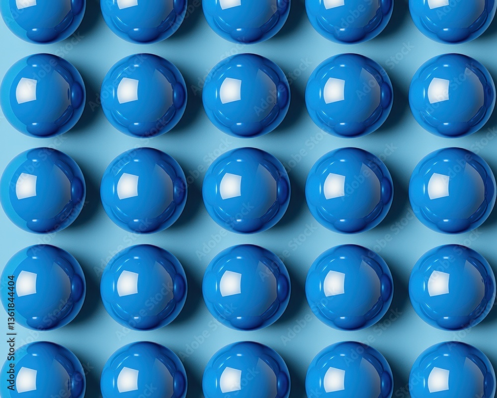 Aufkleber Repeating Pattern of Glossy Blue Spheres on Blue Background for Abstract Design and Modern Texture