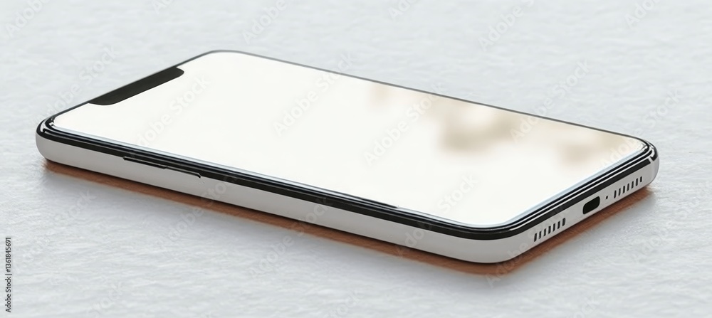 Poster modern white mobile smartphone with empty screen mockup on concrete background, 3d rendering