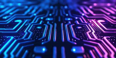 Abstract Circuit Board Technology Background Neon Glowing Lines Digital Network Pattern