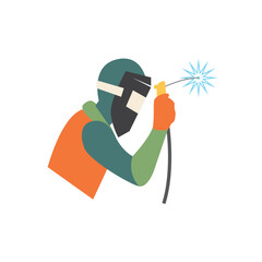 Welder wearing a mask in the sparks of metalwork