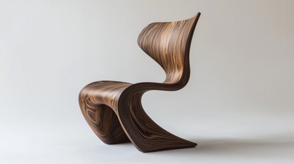 Elegant wooden chair showcasing innovative design in minimalist setting with smooth curves and natural finish