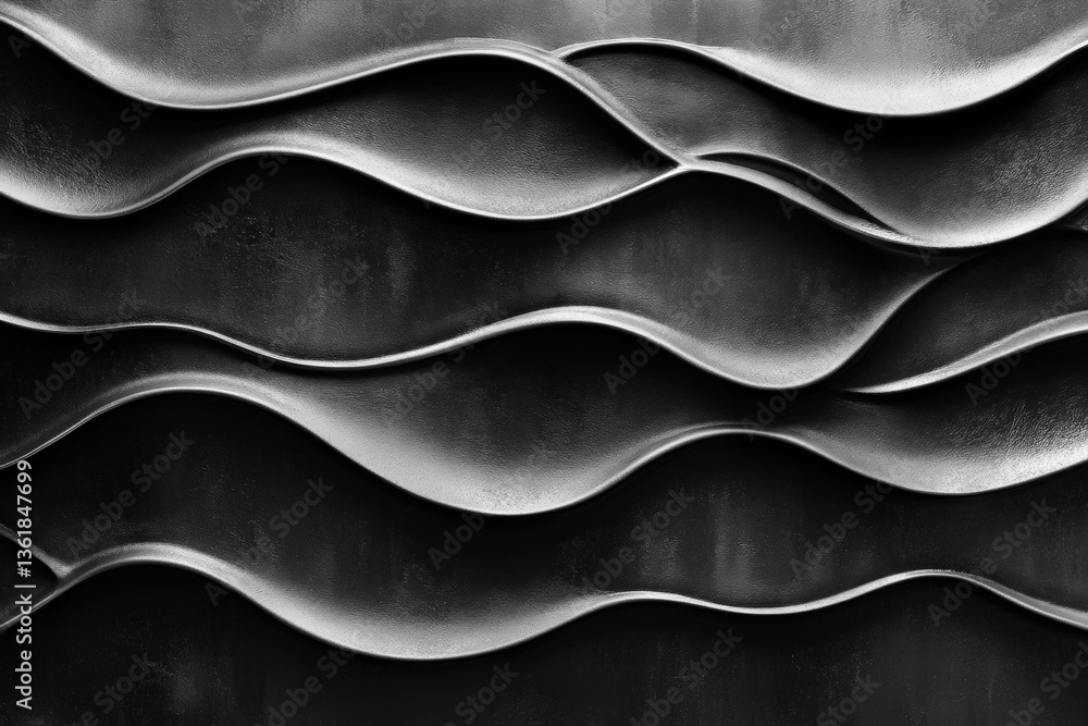 Aufkleber Textured waves create dynamic patterns on a dark surface in an abstract design showcasing modern artistry