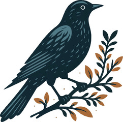 Blackbird silhouette in vector style with a white background