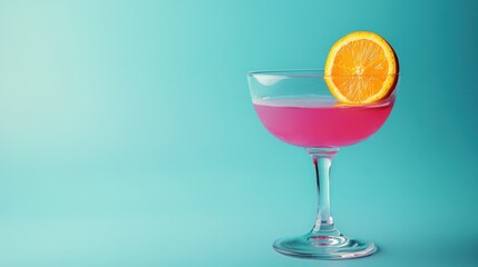 Pink cocktail, citrus garnish, turquoise background