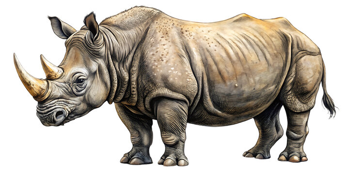 White Rhino Illustration - Isolated on White Background Transparent PNG AI Generated