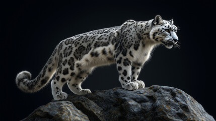 Obraz premium The quiet seat of the royal snow leopard, snow leopard: sitting like a king, snow leopard on the throne of the white king, the royal splendor of the snow leopard