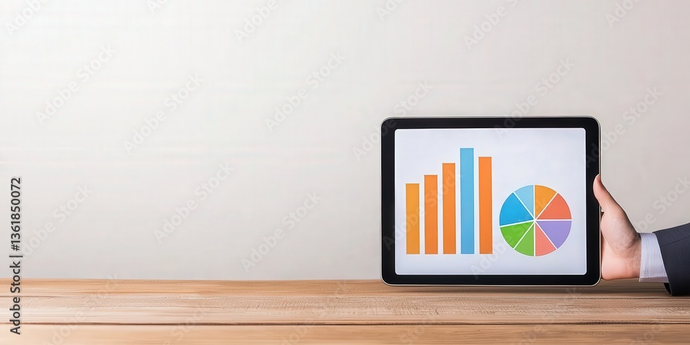 Poster financial benefits budget optimization concept. business analytics displayed on a tablet with graphs