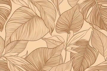 Tropical Leaf Outline Pattern Design in Neutral Tones for Decorative Projects and Backgrounds. Vector illustration