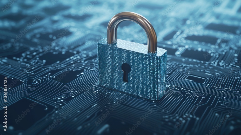 Aufkleber Secure Data Protection Concept Padlock on Circuit Board Representing Digital Security and Cyber Safety