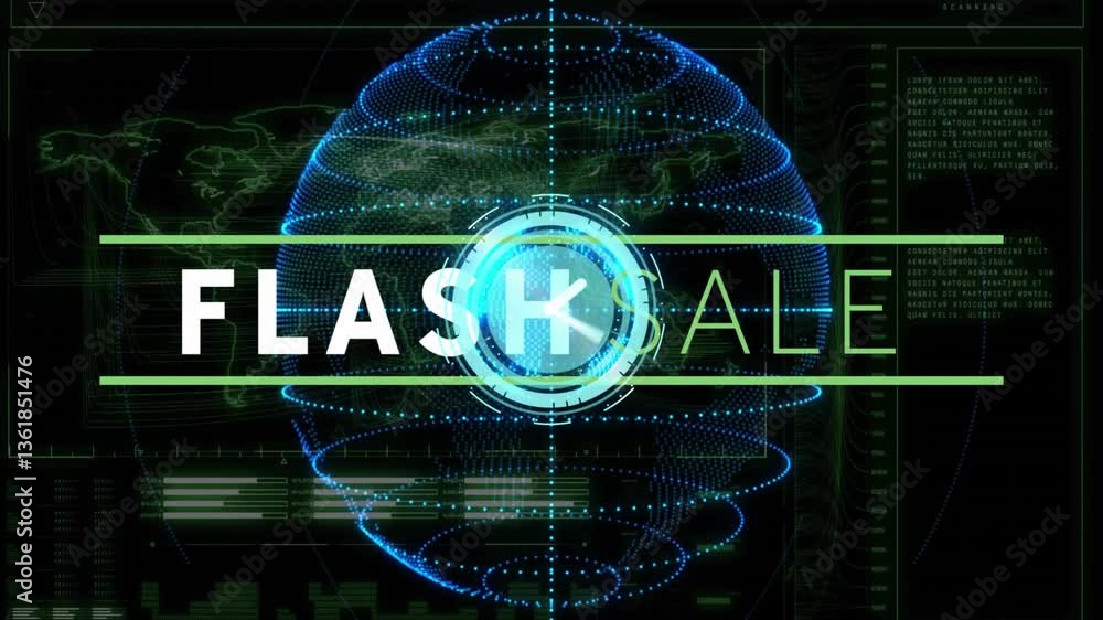 Poster animation of flash alert text over digital globe with futuristic data in school