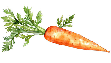 a watercolor illustration of a vibrant orange carrot with green