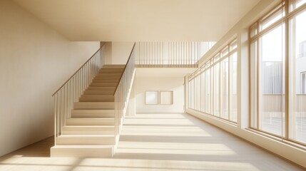 Fototapeta premium Modern Minimalist Staircase Interior Design with Sunlit Windows