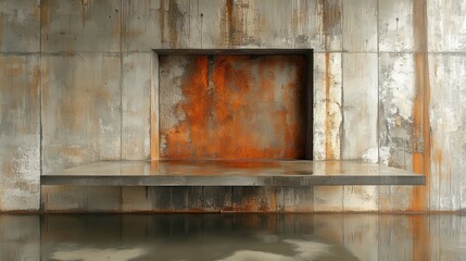 Concrete wall with a niche and a reflecting pool below