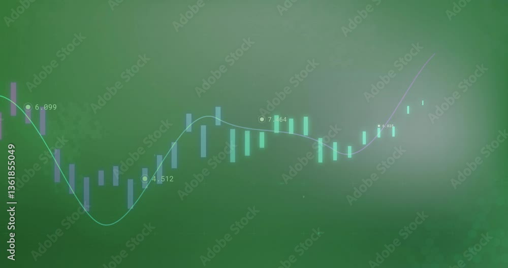 Poster in school, animation showing fluctuating line graph on green background