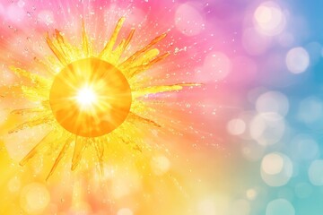 Obraz premium Bright sunburst radiating warmth and light against a colorful background during a clear summer afternoon