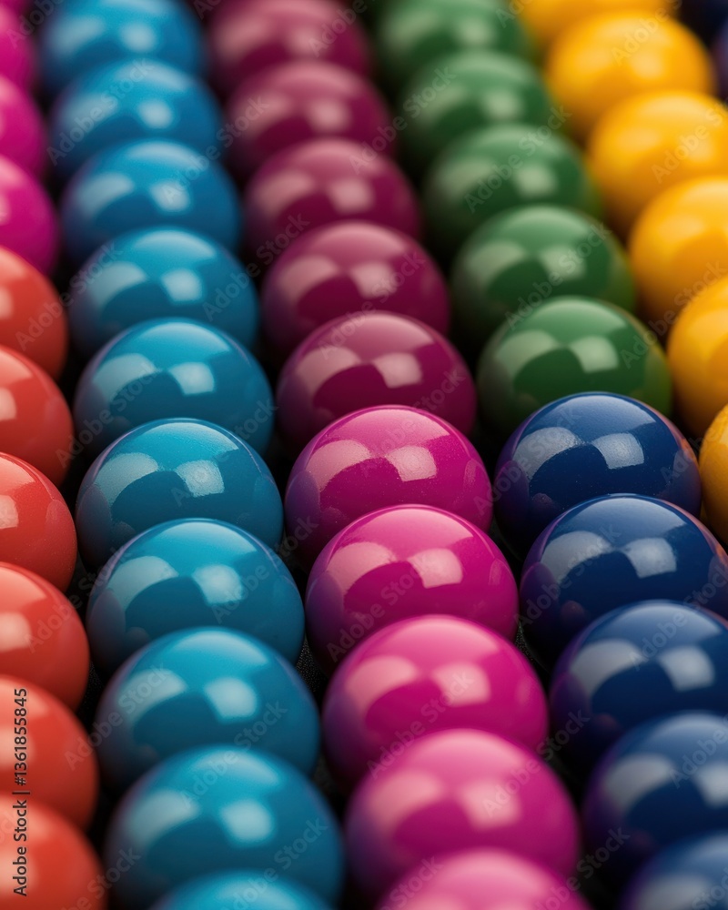 Poster Colorful Shiny Spheres Arranged in Rows Gradient Rainbow Background Texture