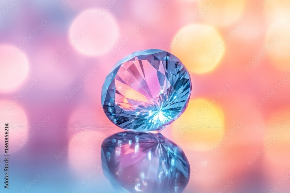 Aufkleber Sparkling blue gem reflecting light on a colorful background during a soft-focus evening