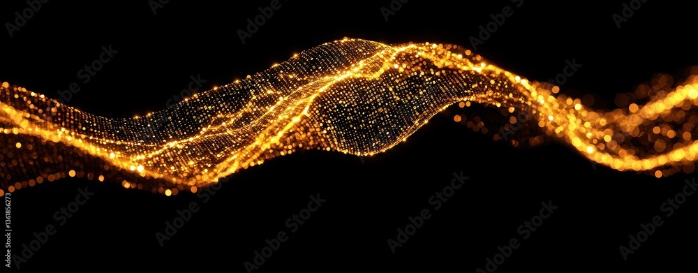 Poster abstract golden wave of sparkling particles elegant luxury background design