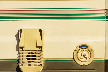 Camper detail. Chimney ventilation plate and water tank cap.