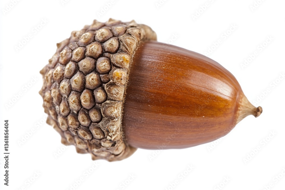 Poster Close-up view of an acorn showcasing details of the nut and cap located on a white background