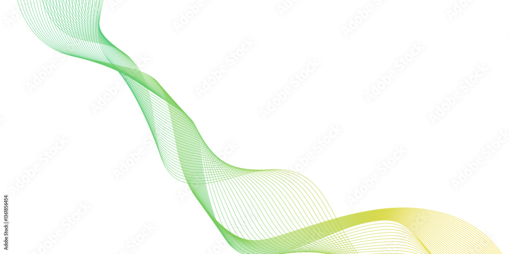 Poster soft abstract green or yellow wave line background with wavy flowing lines, translucent shapes, and 