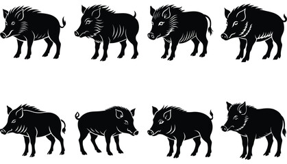 Wild Boar Vector Shilhouette Bundle Set Collection