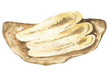 Watercolor Toast with Peanut Butter and Banana on Transparent Background, Sweet and Healthy Breakfast Art