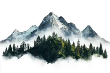 Majestic mountain peaks surrounded by lush forests in nature scene isolated on transparent background