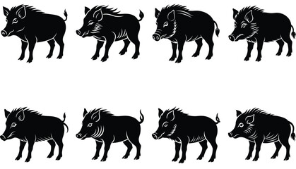 Wild Boar Vector Shilhouette Bundle Set Collection